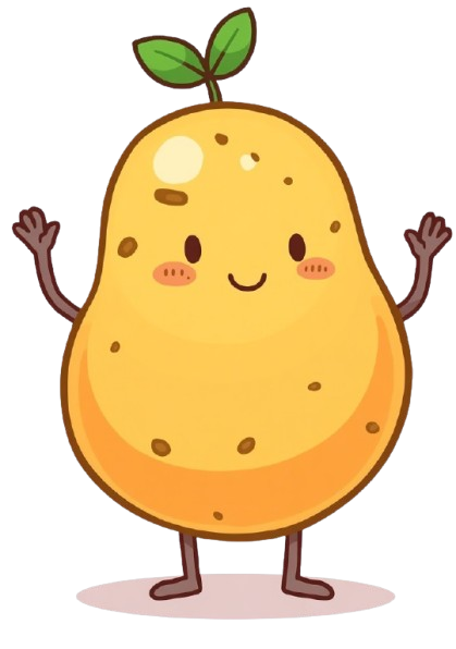 Маскот Potato VPN — картофелина с зелёным ростком, приветственно поднявшая руки